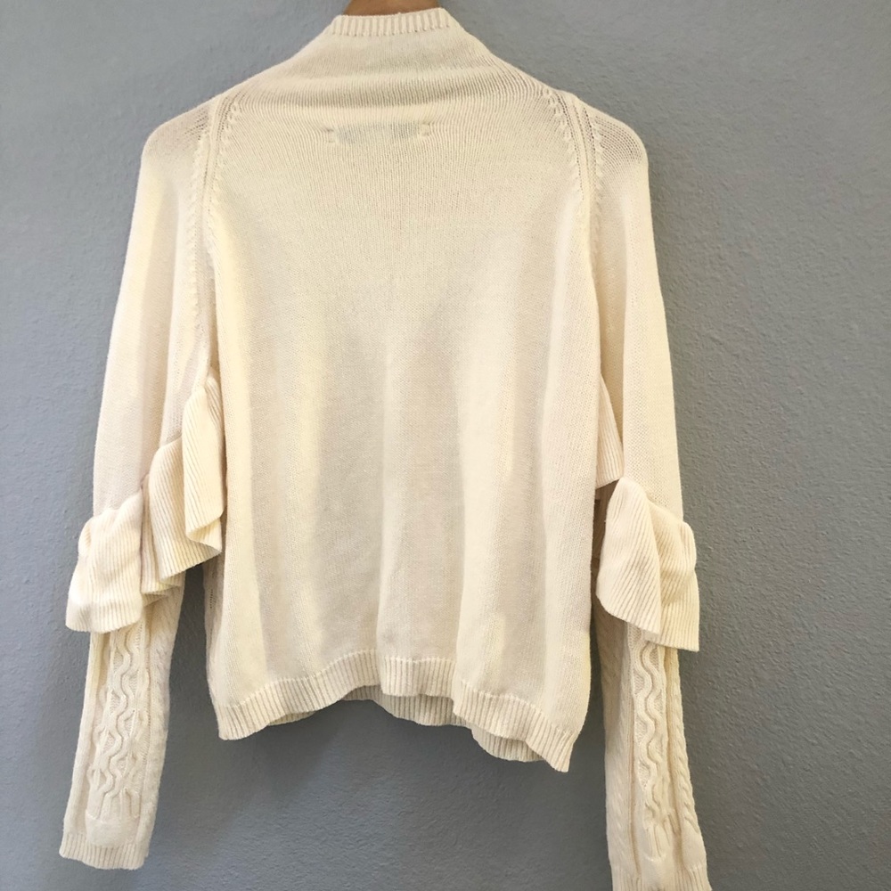 Nadam Mock Neck Ruffle Cable Knit Sweater M Ivory - Picture 3 of 7